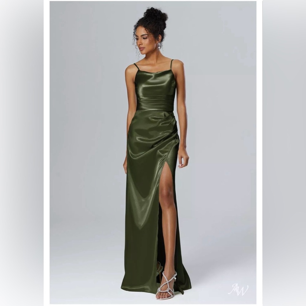 Sophisticated Olive Green Satin Maxi Dress